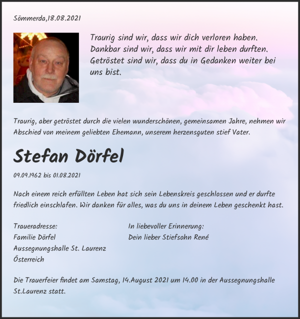 Todesanzeige von Stefan Dörfel, Sömmerda