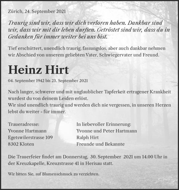 Obituary Heinz Hirt, Herisau