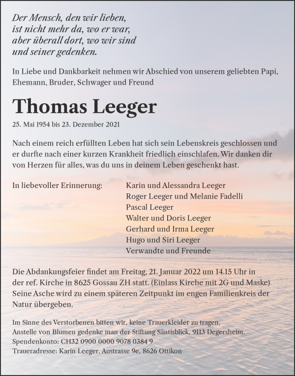 Necrologio Thomas Leeger, Ottikon