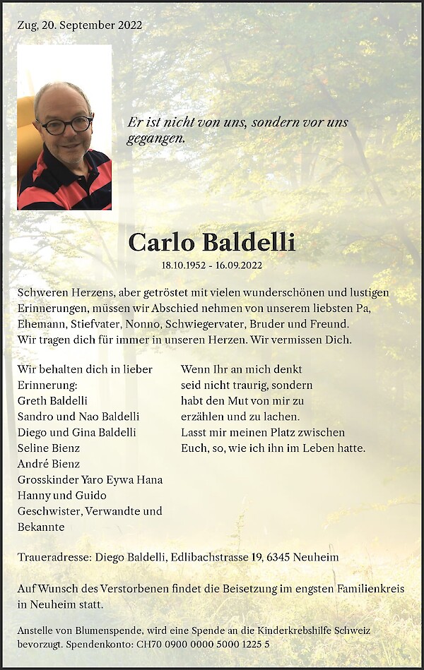 Obituary Carlo Baldelli, Neuheim