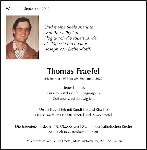 Necrologio Thomas Fraefel, Winterthur