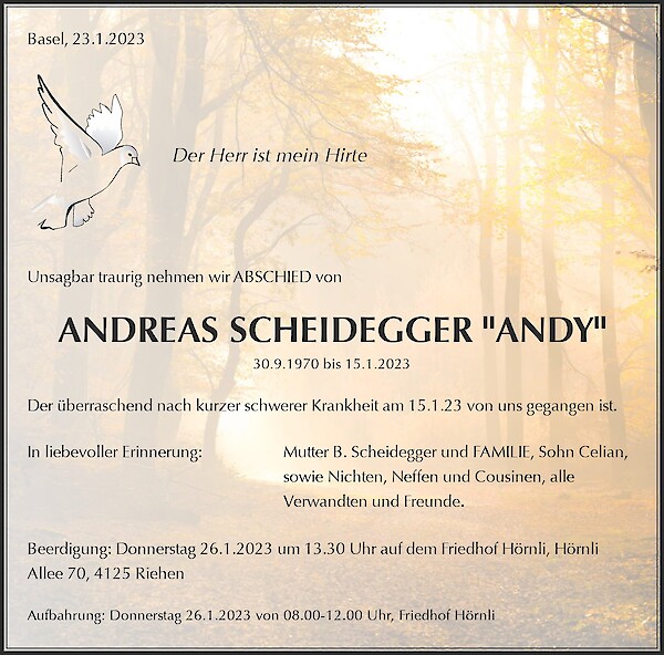 Obituary ANDREAS SCHEIDEGGER "ANDY"