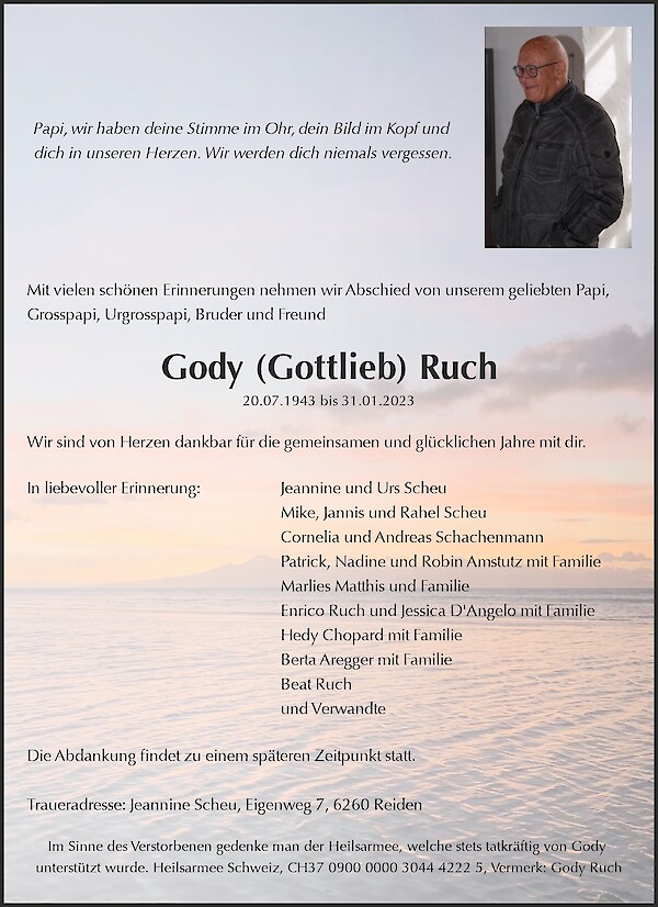 Necrologio Gody (Gottlieb) Ruch, Oberiberg