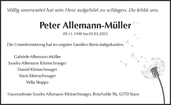 Todesanzeige von Peter Allemann-Müller