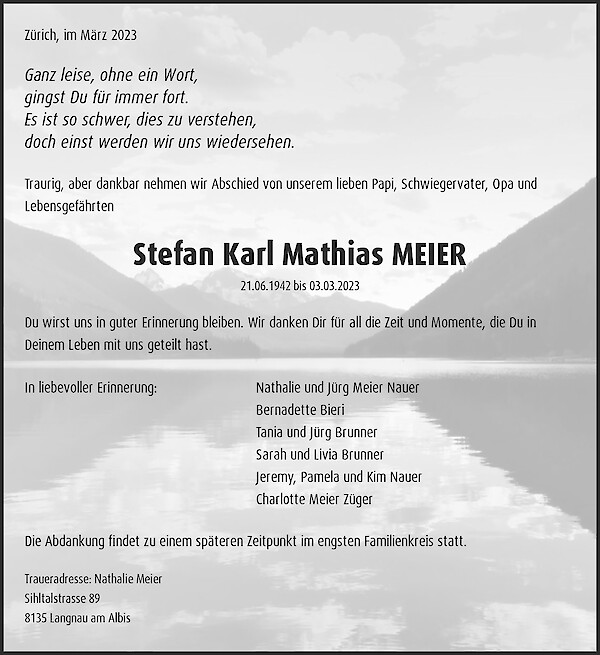 Avis de décès de Stefan Karl Mathias MEIER, Au