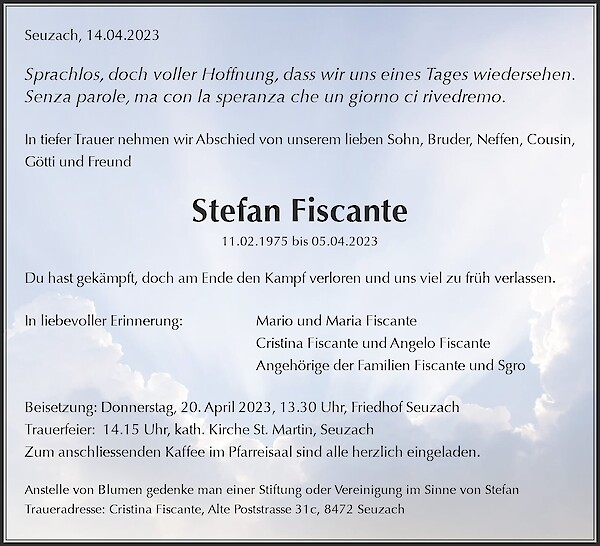 Necrologio Stefan Fiscante