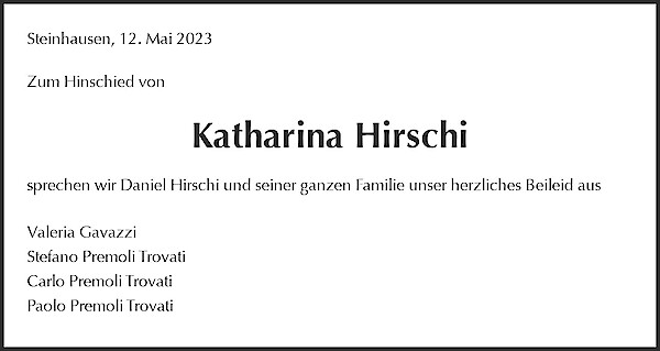 Necrologio Katharina Hirschi