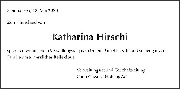 Necrologio Katharina Hirschi