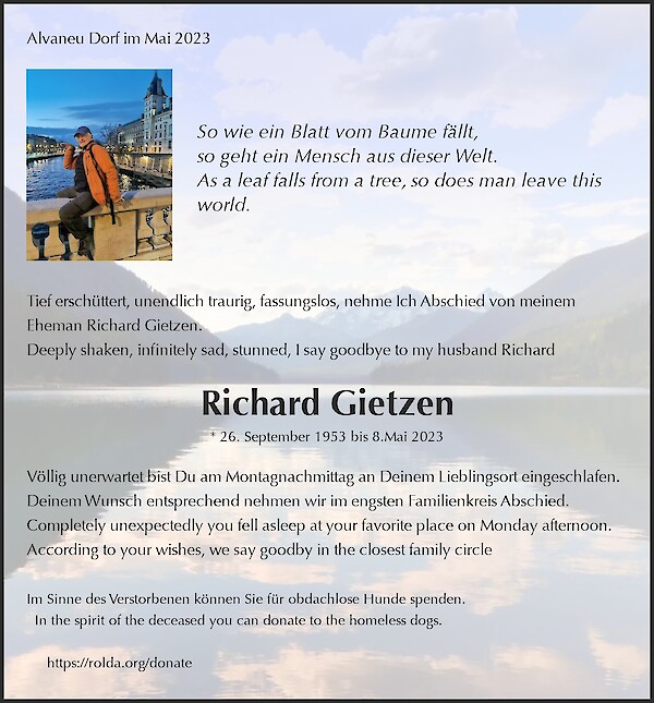 Necrologio Richard Gietzen, Alvaneu Dorf