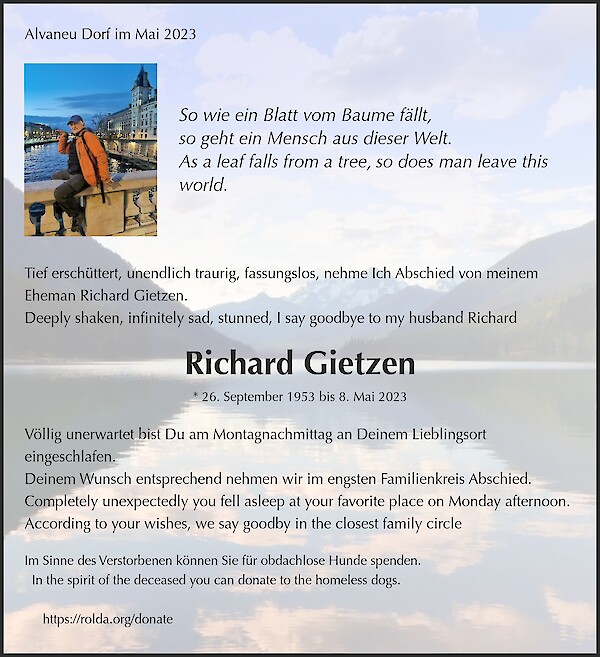 Necrologio da Richard Gietzen, Alvaneu Dorf
