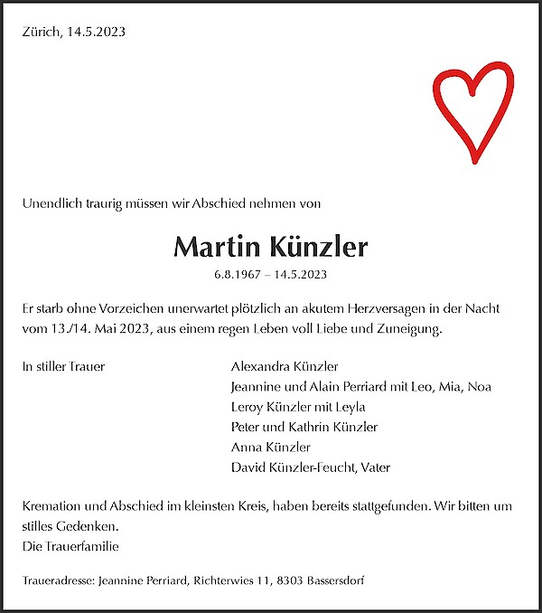 Necrologio Martin Künzler