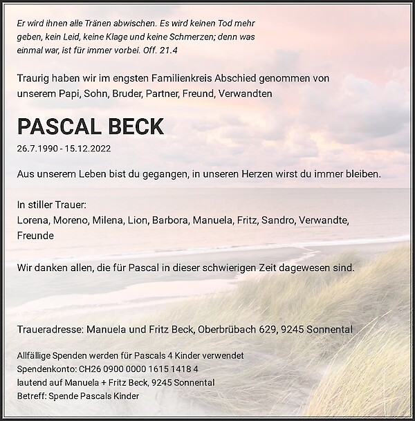 Necrologio PASCAL BECK