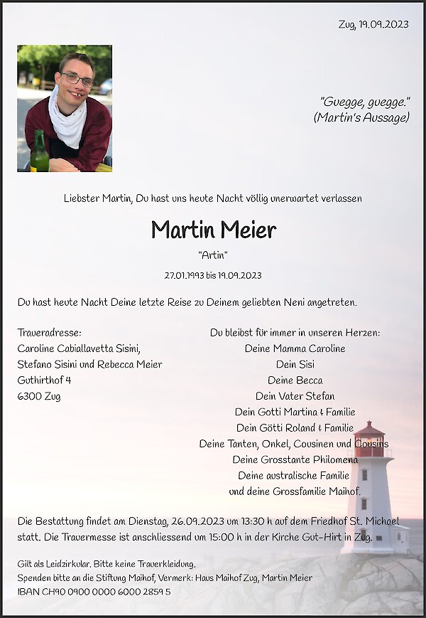 Necrologio Martin Meier, Zug