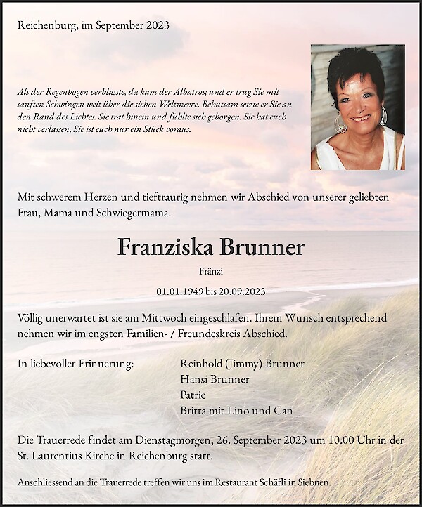 Necrologio Franziska Brunner, Reichenburg