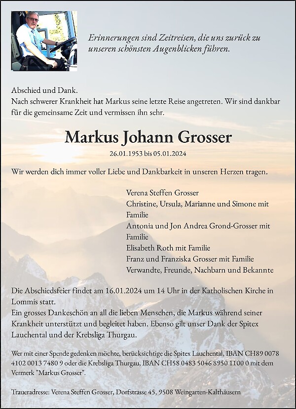 Necrologio Markus Johann Grosser