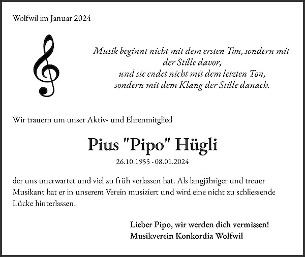 Obituary Pius "Pipo" Hügli