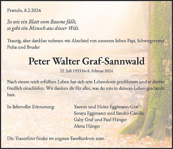 Obituary Peter Walter Graf-Sannwald