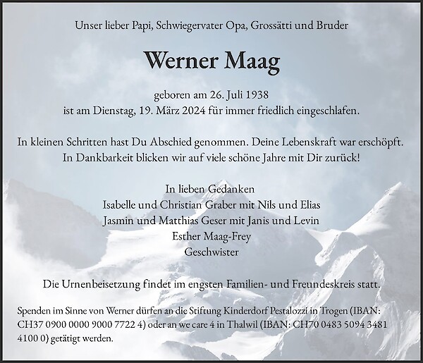 Necrologio Werner Maag, Regensdorf