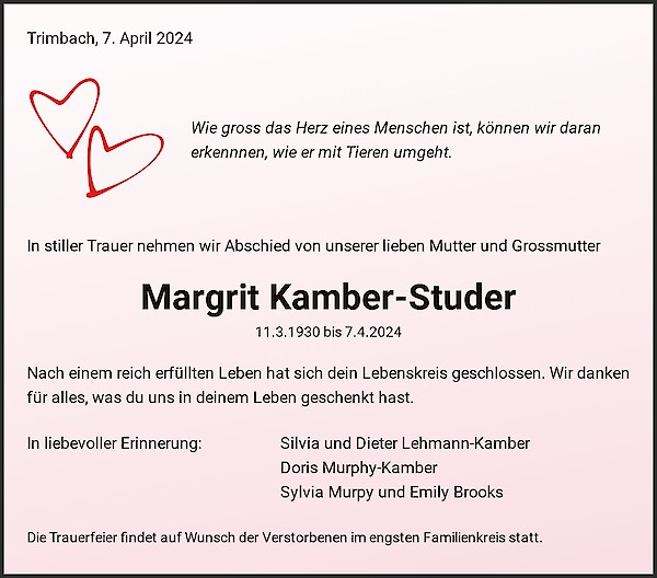 Necrologio Margrit Kamber-Studer, Olten