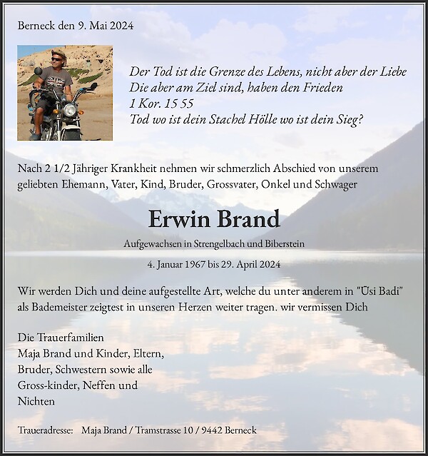 Obituary Erwin Brand, Berneck