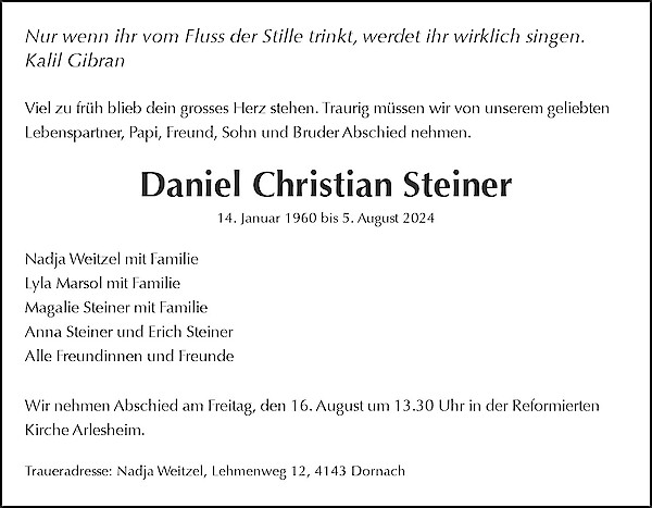 Obituary Daniel Christian Steiner