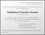 Avis de décès Madeleine Gränicher-Stamm