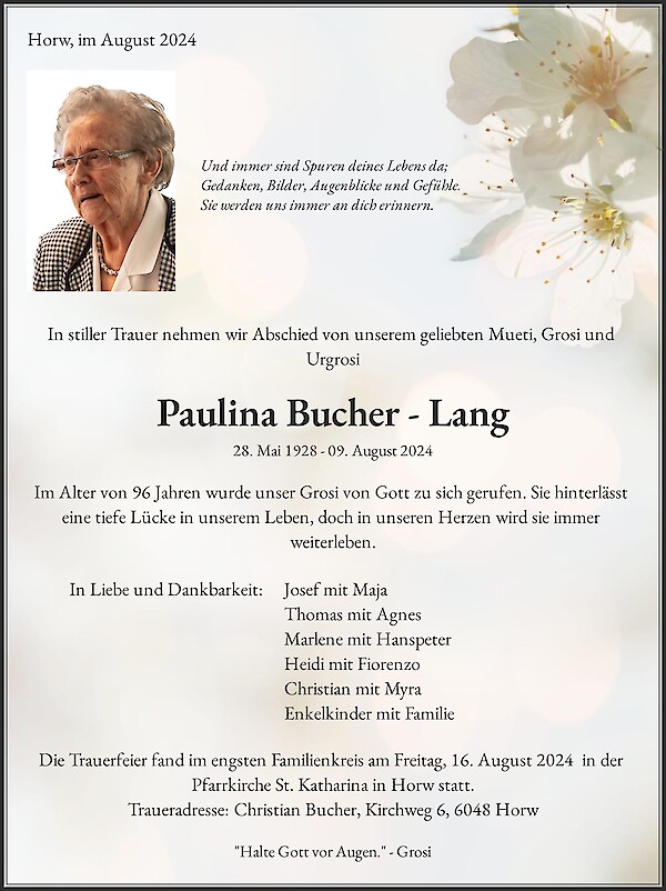 Obituary Paulina Bucher - Lang