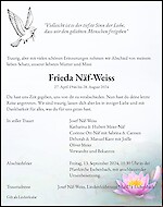 Avis de décès Frieda Näf-Weiss, Eschenbach