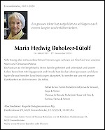 Necrologio Maria Hedwig Buholzer-Lütolf, Emmenbrücke