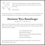 Necrologio Marianne Wyss-Baumberger, Winterthur