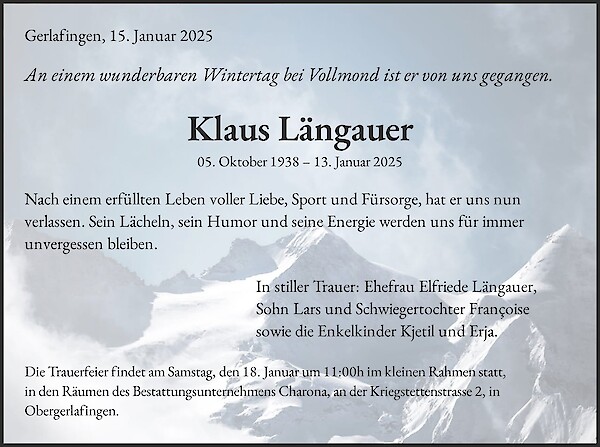 Avis de décès de Klaus Längauer, Gerlafingen